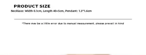 Detailed size chart showing necklace length 40+5cm and pendant dimensions 1.3x1.6cm