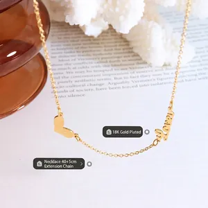 18K gold-plated heart and Love letter pendant necklace with 40+5cm adjustable chain
