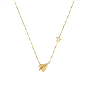 Minimalist gold paper plane and star charm necklace in stainless steel jewelry set