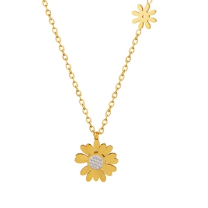 Collier en acier titane avec pendentif marguerite et oxydes de zirconium brillants