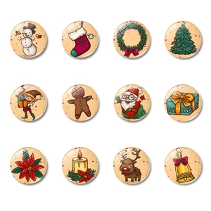 Aimants de Réfrigérateur de Noël Dessin Animé Rond Cabochon en Verre Autocollants pour Tableau Blanc Décoration de Noël Cadeau