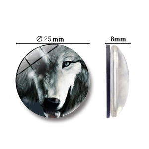 Wolfskop koelkastmagneet van kristalglas 25mm decoratieve whiteboard accessoire
