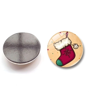 Aimant de réfrigérateur rond de 30mm en verre avec chaussettes de Noël rouges et vertes