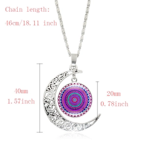 Mandala Mond-Anhänger Halskette mit Silberkette und Maßen für Glasschmuck-Set