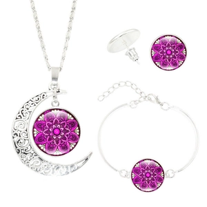 Mandala-Schmuckset mit Mond-Halskette Armband und Ohrsteckern im Boho-Stil