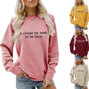 Women Crewneck Sweatshirt Cotton Blend Long Sleeve Loose Casual Letter Print Slogan Streetwear Pullover Top