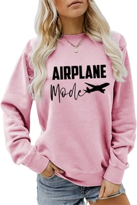 Détails du sweat rose avec poignets côtelés et motif imprimé AIRPLANE Mode élégant