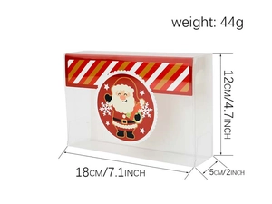 Detail of Christmas PVC gift box with Santa Claus label and dimensions 18x12x5cm