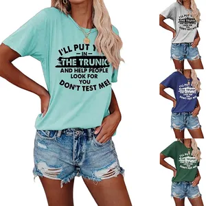 T-Shirt Femme Col Rond Manches Courtes Mélange De Coton Imprimé Slogan Humoristique Décontracté Streetwear Haut D'été