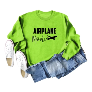 Mise à plat de sweat vert néon avec imprimé AIRPLANE noir et poignets de manches côtelés