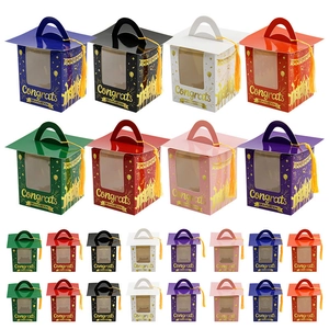Doctor cap shape graduation cupcake box with window and tassel in eight vibrant colors