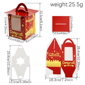 Red graduation cap cupcake box with Congrats Graduation print and yellow tassel detail