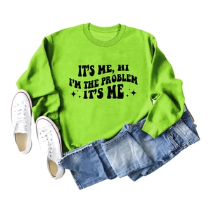 Flachbild von neongrünem Rundhals-Sweatshirt mit fettem schwarzem Textdruck