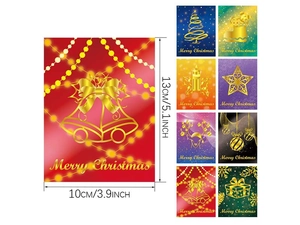 Detail showing various Christmas gift cards with gold foil patterns and Merry Christmas text