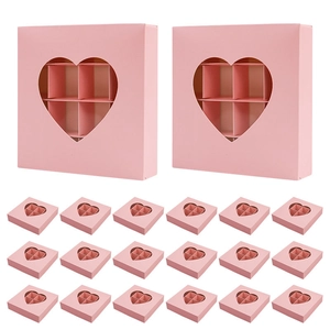 Pink heart window chocolate box with 9-grid divider shown in matrix layout