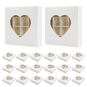White chocolate gift box with heart window and 9-compartment divider for Valentine's Day