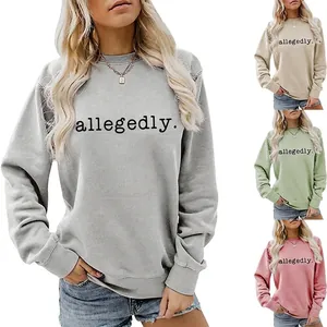 Sweatshirt Femme Manches Longues Col Rond Mélange Coton Décontracté Imprimé Slogan Allegedly Pull Mode Streetwear