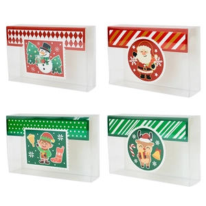 Christmas Transparent PVC Cookie Gift Box Festive Candy Packaging Container Santa Snowman Reindeer Elf Pattern Holiday Party