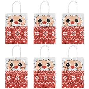 Set of 6 Christmas kraft paper gift bags with Santa Claus motifs and snowflake patterns