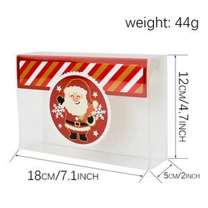 Large clear PVC Christmas cookie gift box with Santa sticker and dimension markings