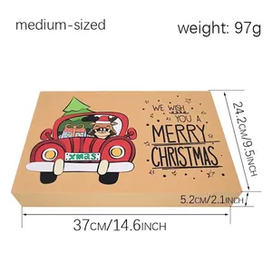Scatola regalo di Natale media in carta kraft con auto d'epoca e stampe di renne