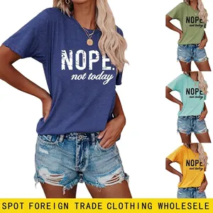 T-Shirt Femme Col Rond Manches Courtes Imprimé Lettres Nope Not Today Slogan Ourlet Noué Décontracté Mélange Coton Haut
