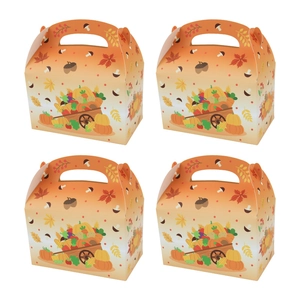 Set of 4 Thanksgiving gift boxes with pumpkin and maple leaf illustrations and handles
