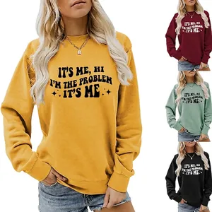 Damen Sweatshirt Rundhalsausschnitt Langarm Baumwollmischung Buchstabendruck Slogan Streetwear Casual Pullover Locker