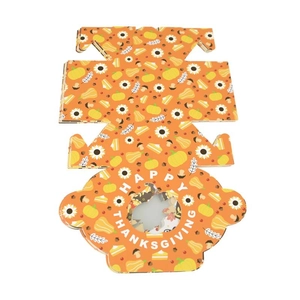 Thanksgiving Geschenkbox mit orangefarbenem Kürbismuster und PVC-Fenster 10x10cm