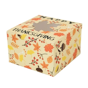 Quadratische Erntedank-Geschenkbox mit Ahornblatt-Fenster und Herbstmotiven