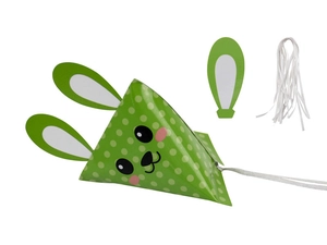 Detail eines Osterhasen-Geschenkbox-Sets mit Punktmuster und Cartoon-Ohren