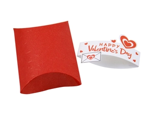 Boîte cadeau oreiller rouge avec fourreau Happy Valentine's Day et texture de papier