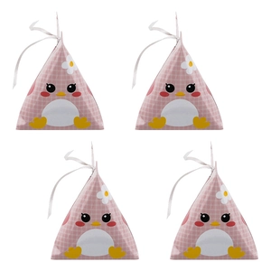 Rosa karierte Oster-Pinguin-Geschenkboxen mit weißer Schleife für Süßigkeiten