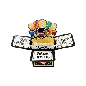 3D pop-up graduation greeting card with Grad cap and balloon designs and envelope