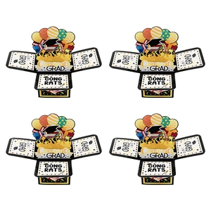 Set of 4 3D pop-up graduation cards with Congrats Grad motifs and gold black designs