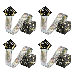 Set of four graduation money pull boxes featuring gold Congrats motifs and cap toppers