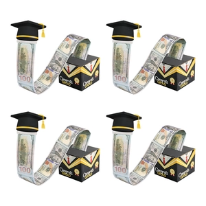 Detailed grid view of 4-piece graduation money box set with Congrats Grad patterns