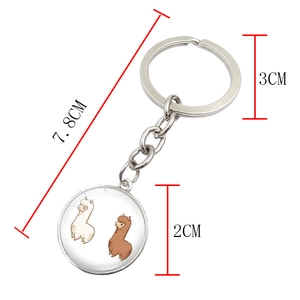 Cute alpaca glass gem keychain with silver metal ring and chain, length 7.8cm
