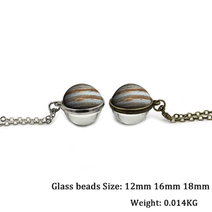 Double-sided Jupiter planet glass ball necklace available in silver and bronze finish