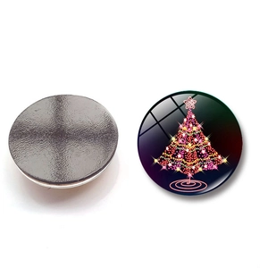 Paire d'aimants de frigo ronds en verre 25mm avec motif sapin de Noël scintillant