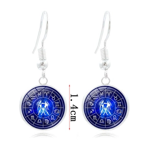 Boucles d'oreilles Gémeaux argentées avec pendentif galaxie bleue de 1,4 cm