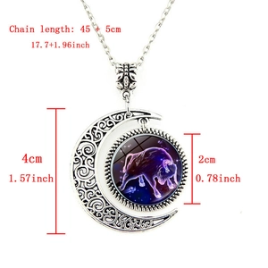 Silver Taurus crescent moon necklace with glass zodiac charm and size dimensions