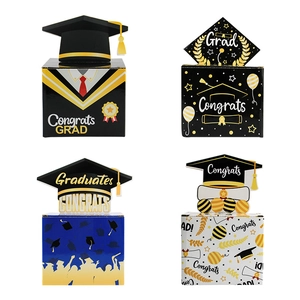 Set of 4 graduation surprise money boxes with corrugated paper and gold party motifs