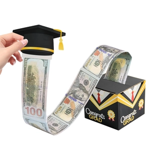 Congrats Grad money pull box with a mini graduation cap and realistic play dollar bills