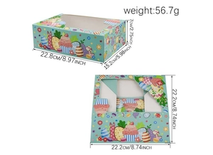 Easter gift box with clear window and rabbit egg patterns showing product dimensions
