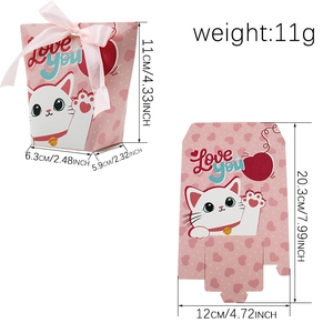Pink cartoon cat candy box with Love You text and pink ribbon for Valentine gifts