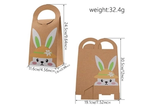 Detailed size specifications for Easter bunny kraft paper gift bags with rabbit print