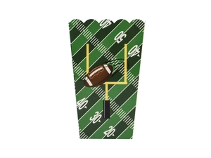 American football party popcorn box with green stadium grass and goal post design