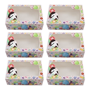 6-pack Easter gift boxes with bunny egg patterns and transparent windows for baking