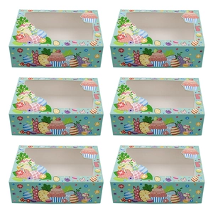 Easter gift boxes with rabbit and egg prints, 6-pack mint green window bakery boxes